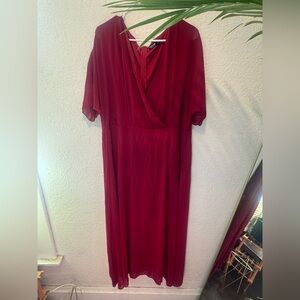 Red v- neck chiffon dress